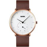 SKMEI 9213 Simple Dcale Stopwatch Dial Leather Strap Quartz Watch(Rose Gold White)
