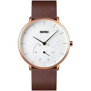 SKMEI 9213 Simple Dcale Stopwatch Dial Leather Strap Quartz Watch(Rose Gold White)