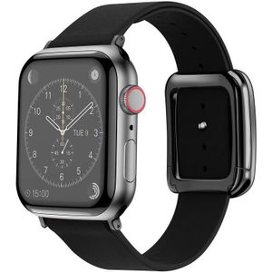 Zwarte vierkante gesp microfiber lederen horlogeband voor Apple Watch Series 7 41 mm / 6 & SE & 5 & 4 40 mm / 3 & 2 & 1 38 mm