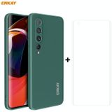 For Xiaomi Mi 10 5G Hat-Prince ENKAY ENK-PC0752 Liquid Silicone Straight Edge Shockproof Protective Case  + 3D Full Screen PET Curved Hot Bending HD Screen Protector Soft Film(Dark Green)