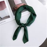 Soft Imitated Silk Fabric Solid Color Small Square Scarf Professional Silk Scarf for Women  Length: 70cm(Green)