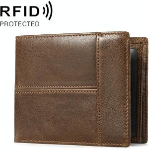 RFID Anti-Diefstal Korte Heren Portemonnee Multi-Card Slot Koeienhuid Portemonnee (Koffie)