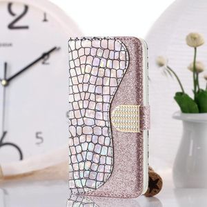 For Samsung Galaxy A12 Laser Glitter Powder Matching Crocodile Texture Horizontal Flip Leather Case with Card Slots & Holder & Wallet(Silver)