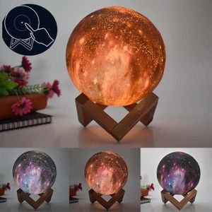 1W 3D Moon Lamp Children Gift Table Lamp Painted Starry Sky LED Night Light  Light color: 8cm Touch Control 3-colors