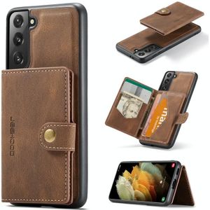 For Samsung Galaxy S21 FE JEEHOOD Retro Magnetic Detachable Protective Case with Wallet & Card Slot & Holder(Brown)