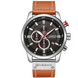 CURREN M8291 Chronograph Watches Casual Leather Watch for Men(Black case blue face)