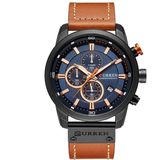 CURREN M8291 Chronograph Watches Casual Leather Watch for Men(Black case blue face)