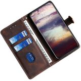 Voor Samsung Galaxy S21 FE 5G Huid Feel Stro Hoed Magnetische Gesp Horizontale Flip PU Lederen Case met Houder & Card Slots & Portemonnee (Bruin)
