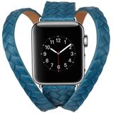 Double Ring Embossing Top-grain Leather Wrist Watch Band with Stainless Steel Buckle for Apple Watch Series 3 & 2 & 1 42mm(Blue)