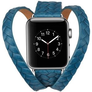 Double Ring Embossing Top-grain Leather Wrist Watch Band with Stainless Steel Buckle for Apple Watch Series 3 & 2 & 1 42mm(Blue)