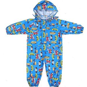 Siamese Children Raincoat  Print Thin Section Hooded  Raincoat  Size: XL(Blue)