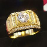 Fashion New Style Gold Plated + AAA Zircon Inlaid Rhinestone Men Diamond Ring  Size: 9  Diameter: 18.9mm  Perimeter: 59.5mm