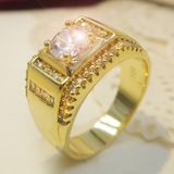 Fashion New Style Gold Plated + AAA Zircon Inlaid Rhinestone Men Diamond Ring  Size: 9  Diameter: 18.9mm  Perimeter: 59.5mm