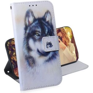 White Wolf Pattern Coloured Drawing Horizontal Flip Leather Case for Galaxy A7 (2018) / A750F  with Holder & Card Slots & Wallet