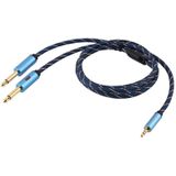 EMK 3.5mm Jack Male to 2 x 6.35mm Jack Male Gold Plated Connector Nylon Braid AUX Cable for Computer / X-BOX / PS3 / CD / DVD  Cable Length:2m(Dark Blue)