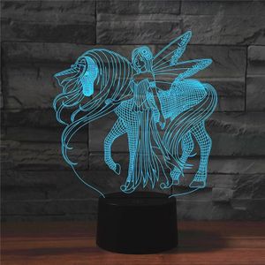 Beauty and Unicorn Shape 3D Colorful LED Vision Light Table Lamp  16 Colors Remote Control Version