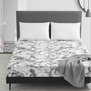 Marble Pattern Bed Dust Cover Mattress Protective Case Fitted Sheet Cover Bedclothes  Size:138X190X30cm(White)