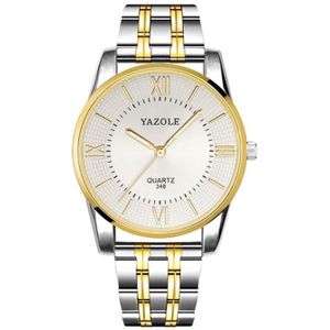 YAZOLE 348 mannen Fashion Business stalen band Band Quartz Wrist Watch  lichtgevende punten (wit)