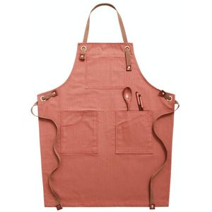 Household Denim Apron Barista Floral Tea Shop Barber Work Clothes  Specification: for Children 57cm(Brick Color)