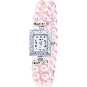 Vierkante wijzerplaat Diamond parel armband horloge (roze)