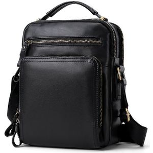 6028 Multifunctional Fashion Top-grain Leather Messenger Bag Casual Men Shoulder Bag (Black)