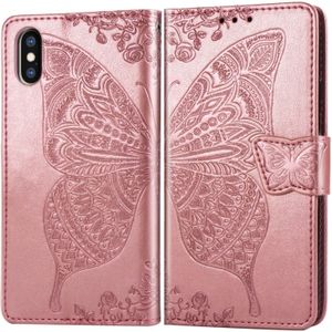 Butterfly Love Flowers Embossing Horizontal Flip Leather Case for iPhone XS Max  with Holder & Card Slots & Wallet & Lanyard (Rose Gold)
