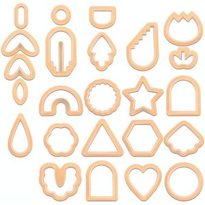 24 In 1 DIY Clay Oorbellen Mallen DIY Handgemaakte Clay Cutter Handgemaakte Sieraden Mallen (Beige Oranje)