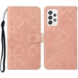 For Samsung Galaxy A52 5G / 4G Ethnic Style Embossed Pattern Horizontal Flip Leather Case with Holder & Card Slots & Wallet & Lanyard(Pink)