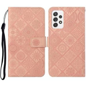 For Samsung Galaxy A52 5G / 4G Ethnic Style Embossed Pattern Horizontal Flip Leather Case with Holder & Card Slots & Wallet & Lanyard(Pink)