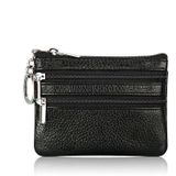 Genuine Leather Women Small Wallet Change Purses Zipper Card Holder Wallets(Black)
