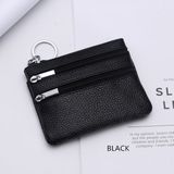 Genuine Leather Women Small Wallet Change Purses Zipper Card Holder Wallets(Black)