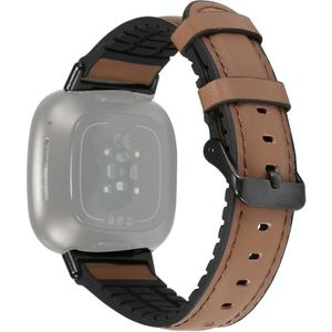 For Fitbit Versa 3 Leather + Silicone Replacement Strap Watchband(Brown)