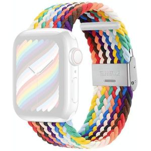 Gevlochten + roestvrijstalen vervanging horlogebanden voor Apple Watch Series 7 45 mm / 6 & SE & 5 & 4 44mm / 3 & 2 & 1 42mm (Rainbow)