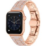 Diamond Metal Watch Band For Apple Watch Series 7 45mm / 6&SE&5&4 44mm / 3&2&1 42mm(Rose Gold)