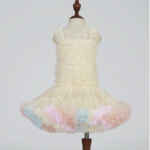 Girls Sling Puffy Solid Color Dress (Color:Ice Cream Color Size:100)