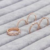 5 PCS/Set Fashion Women Rose Gold Rhinestone Elegant Rings Jewelry Set  Ring Size:9