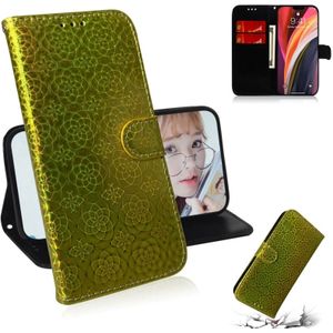 For iPhone 12 Pro Max Solid Color Colorful Magnetic Buckle Horizontal Flip PU Leather Case with Holder & Card Slots & Wallet & Lanyard(Gold)