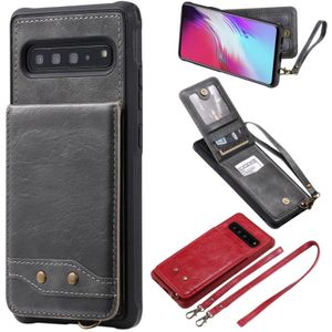 For Galaxy S10 5G Vertical Flip Shockproof Leather Protective Case with Long Rope  Support Card Slots & Bracket & Photo Holder & Wallet Function(Gray)