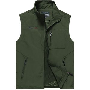 Men Sleeveless Stand Collar Loose Vest Multi-pockets Vest (Color:Army Green Size:XL)