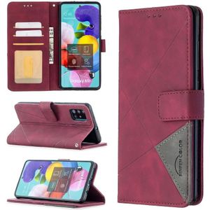 For Samsung Galaxy A51 Rhombus Texture Magnetic Buckle Horizontal Flip Leather Case with Holder & Card Slots & Wallet & Photo Frame(Red)