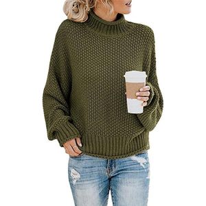 Fashion Thick Thread Turtleneck Knit Sweater (Color:Army Green Size:L)