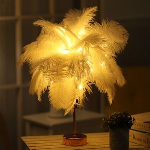 Creative Bedroom Feather Table Lamp Night Light Decorative Light (White)