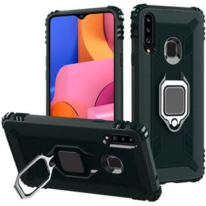For Samsung Galaxy A70e Carbon Fiber Protective Case with 360 Degree Rotating Ring Holder(Green)
