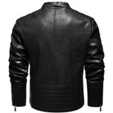 Autumn and Winter Letters Embroidery Pattern Tight-fitting Motorcycle Leather Jacket for Men (Color:Black Size:XXXL)
