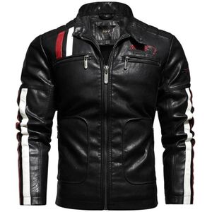 Autumn and Winter Letters Embroidery Pattern Tight-fitting Motorcycle Leather Jacket for Men (Color:Black Size:XXXL)
