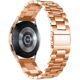 Voor Samsung Galaxy Watch4 40mm / 44mm Universele Vlakke Hoofd Drie-Kraal Roestvrijstalen Vervanging Strap Horlogeband (ROSE GOUD)