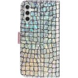 Voor Samsung Galaxy A14 5G Laser Glitter Poeder Krokodil Textuur Lederen Telefoon Case (Zilver)