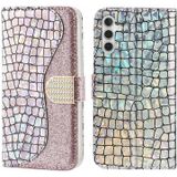 Voor Samsung Galaxy A14 5G Laser Glitter Poeder Krokodil Textuur Lederen Telefoon Case (Zilver)