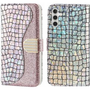 Voor Samsung Galaxy A14 5G Laser Glitter Poeder Krokodil Textuur Lederen Telefoon Case (Zilver)