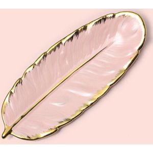 Phnom Penh Ceramic Dessert Plate Feather Plate Banana Leaf Fruit Dried Fruit Storage Tray  Size: Large (Bright Peach Pink)